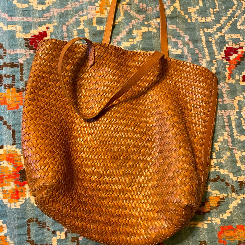 Large woven real leather Madewell transport tote